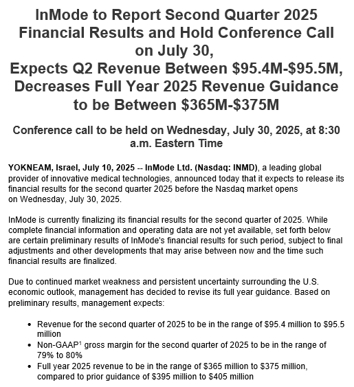 Bajada dura del guidance de $INMD para el año 2025, con caída también de los márgenes, que se encuentran en mínimos históricos.
