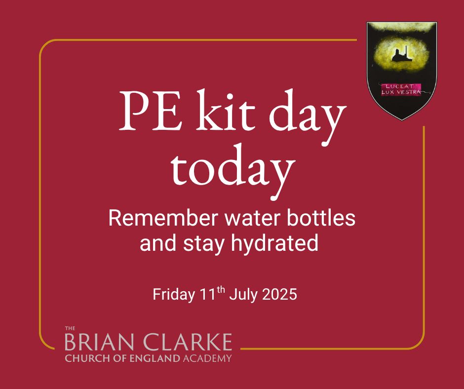 BrianClarkeAcad's tweet image. Temperatures will reach 28 degrees tomorrow, so students can wear their PE kit into school. Remember your water bottles and stay hydrated!