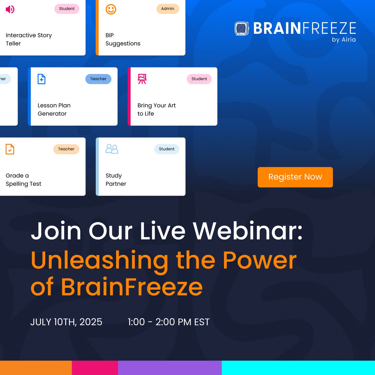 BrainFreeze_AI's tweet image. 🚨 Last chance to register!
Join us TODAY at 1:00 PM ET for a live webinar on how BrainFreeze is transforming schools with safe, educator-first AI.
Don’t miss the demo, live Q&A, and tips you can use this back-to-school season.
👉 Sign up now: bit.ly/4nm2Xd0