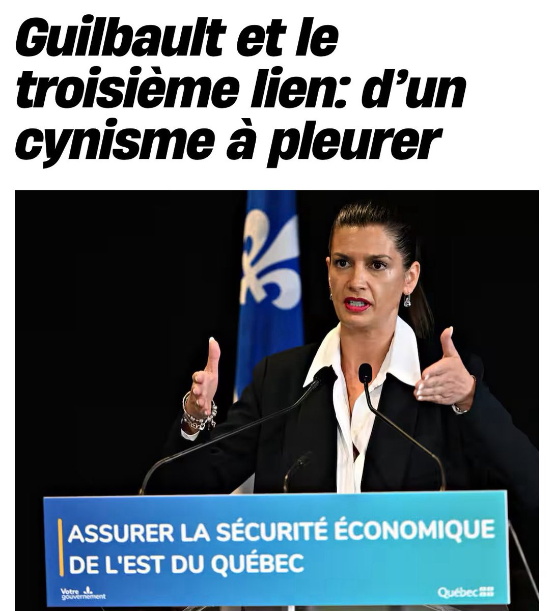 monsefderraji's tweet image. 🚨Gestion calamiteuse:
« Évidemment, en ces matières, le gouvernement Legault n’a plus de crédibilité. Mme Guilbault aura beau débiter des torrents de mots pour justifier le dernier avatar de ce projet, tous se souviennent qu’elle a exercé sa redoutable compétence en comm. pour…