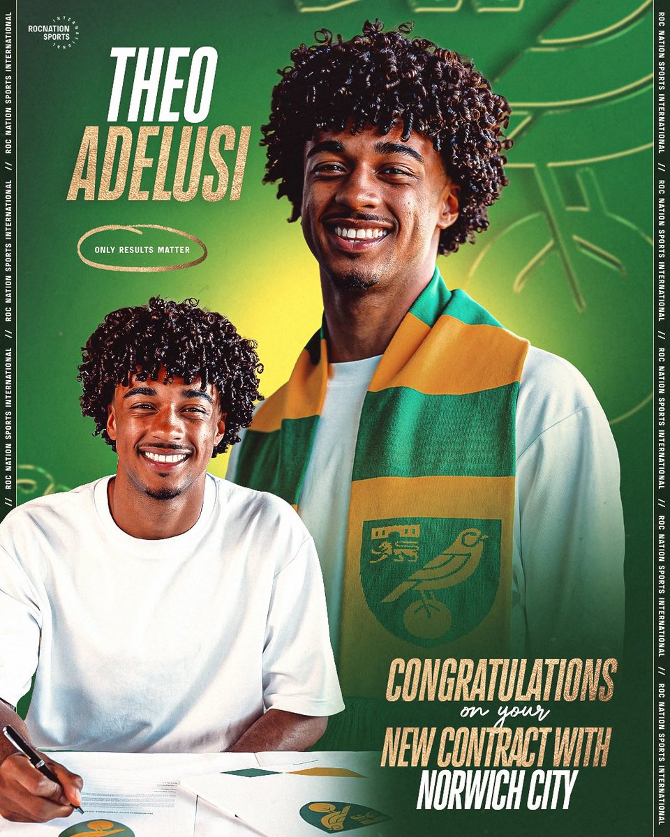 RocNationSI's tweet image. Congratulations to Theo Adelusi on signing a new contract with Norwich City until 2028 ✍️🔰
