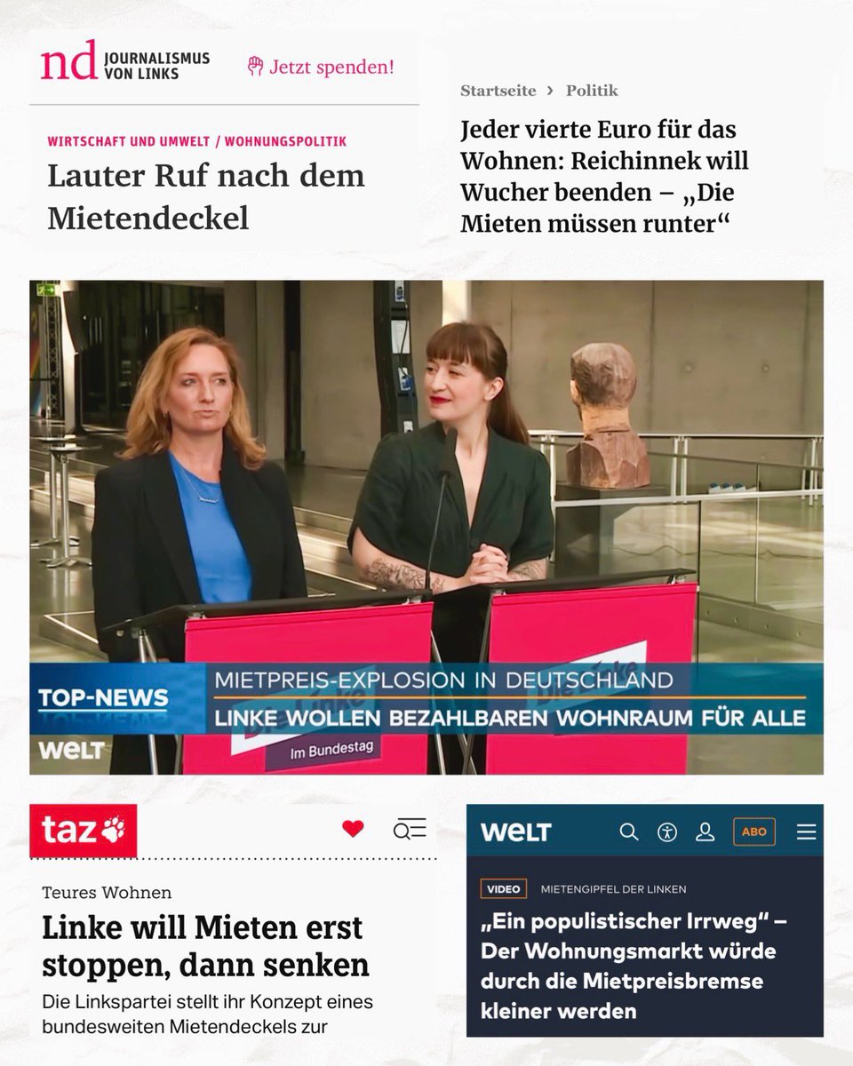 CarenLay's tweet image. TOP-NEWS: Super Presseecho zu unserem Mietengipfel 🙌 u.a. von linken Traditionsmedien wie @ndaktuell @tazgezwitscher @welt 😉