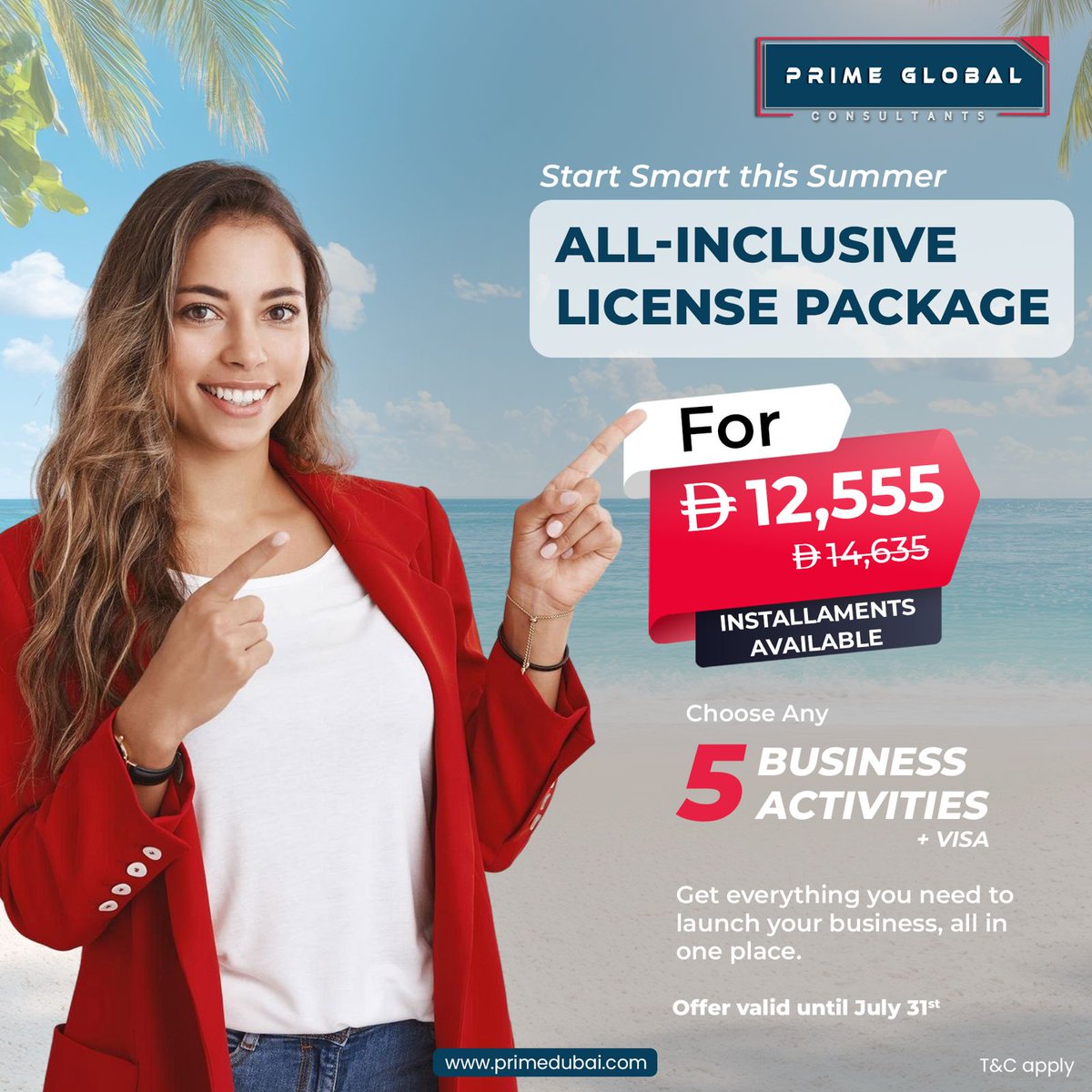 PrimeGBS's tweet photo. Looking to kickstart your business in the UAE? Our All-Inclusive License Package is now available for just AED 12,555!
* Includes 5 business activities + visa
* Installment plans available
* Limited-time offer – valid until July 31st

Contact us today 971 50 598 8617 https://t.co/ZdwAtFoS36