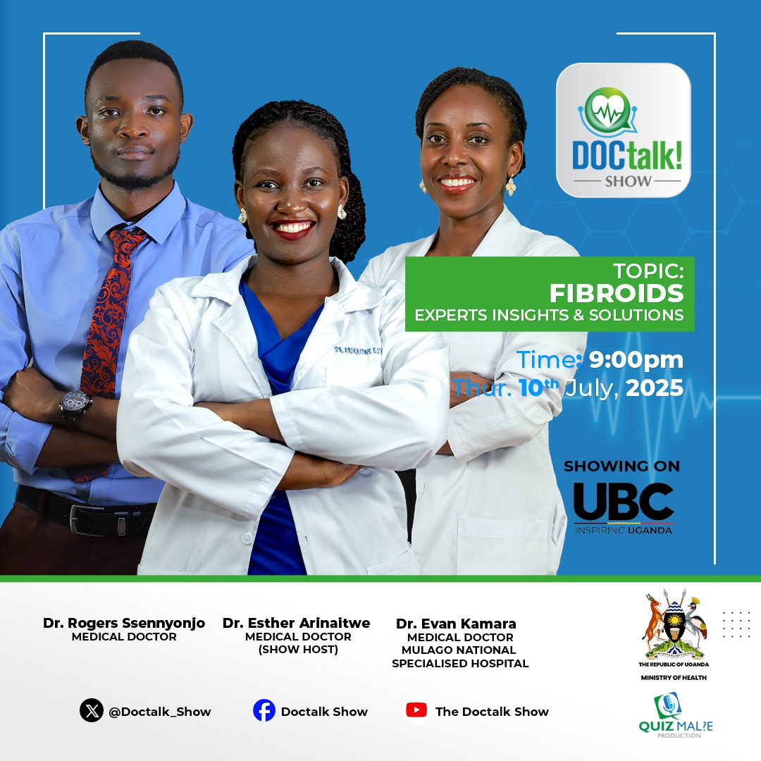 Doctalk_show's tweet photo. 🔥 Say Bye to Fibroids! 🔥
Join Dr. Esther Arinaitwe & top experts tonight at 9pm on @ubctvuganda for #DocTalkShow as they unpack FIBROIDS—causes, solutions & myths busted!
Don’t miss out.
#HealthTips
#HealthForAll https://t.co/dDoayxFux1