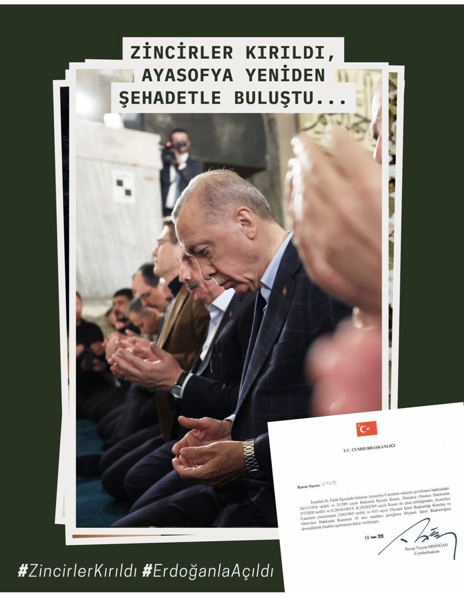 Cemal Bekle 🇹🇷 (@cbekle) on Twitter photo Kırılırda birgün bütün dişliler
Döner şanlı şanlı çarkımız bizim,Gökten bir el yaşlı gözleri siler,Şenlenir evimiz barkımız bizim.
5sene dünyanın en güzel mabetlerinden biri Ayasofya'nın camiye dönmesini kararnameyi Sayın <a href="/RTErdogan/">Recep Tayyip Erdoğan</a> imzaladı.
#ZincirlerKırıldı #ErdoğanlaAçıldı Kırılırda birgün bütün dişliler
Döner şanlı şanlı çarkımız bizim,Gökten bir el yaşlı gözleri siler,Şenlenir evimiz barkımız bizim.
5sene dünyanın en güzel mabetlerinden biri Ayasofya'nın camiye dönmesini kararnameyi Sayın <a href="/RTErdogan/">Recep Tayyip Erdoğan</a> imzaladı.
#ZincirlerKırıldı #ErdoğanlaAçıldı