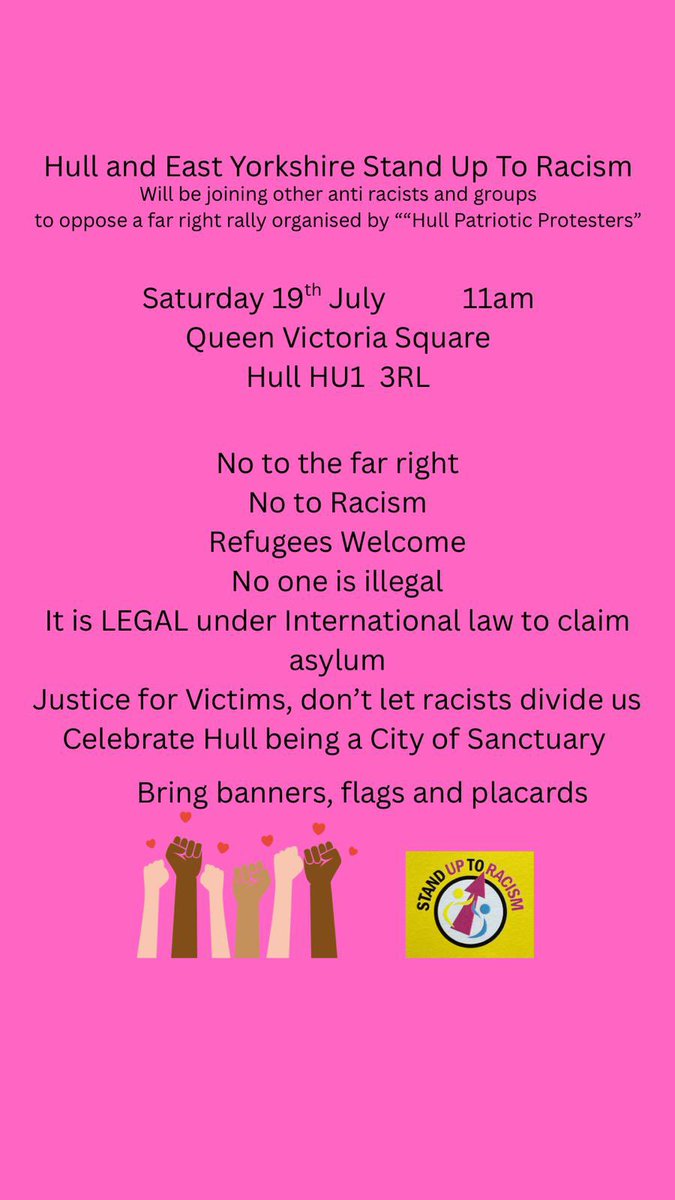 unisonHERHealth's tweet image. Come and join us in Hull City Centre on Saturday 19th July and stand in solidarity against the far right.