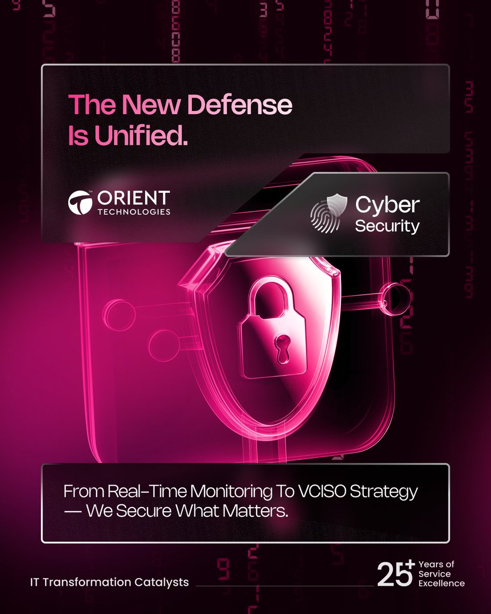 Orient_otl's tweet photo. Threats are 24/7. Your defense should be too.
Unified cybersecurity with SOC, vCISO, &amp; compliance-by-design is the future.

#OrientCyberDefense #SecurityFirst #OneUnifiedTechnologyExperience https://t.co/Z97oH0J2Ja