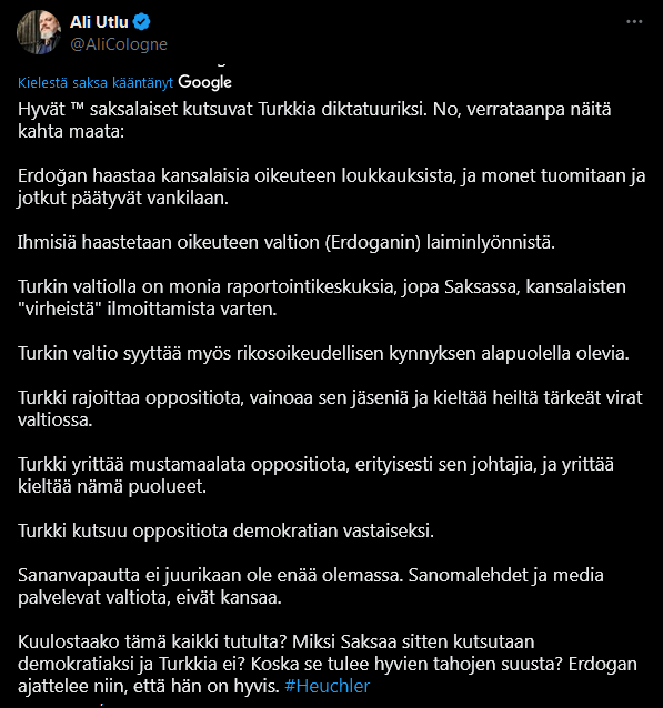 Turkkilaistaustainen somevaikuttaja tykittää

#demokratiavaje 🇩🇪