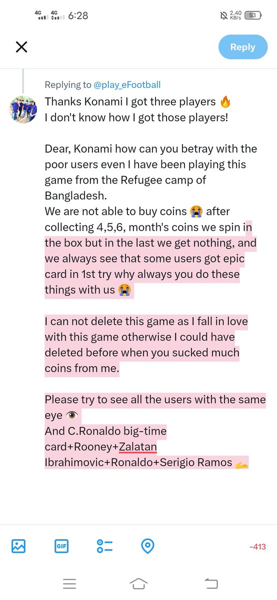 NojimulHoque's tweet photo. @play_eFootball Konami please try to read my message https://t.co/SNMZ7dmjLc