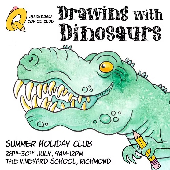 alligatorsmouth's tweet image. For fans of our monthly Comics Club, Mark will be running a dinosaur-themed holiday club at the The Vineyard School 28-30th July 9am-12pm. Drawing with Dinosaurs will feature dino drawing, crafts and fun facts! Details and booking: quickdrawstories.com/event-details/…