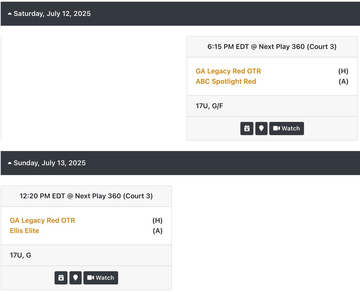 ***Schedule Change for games I’m playing in OTR Elite 32.***