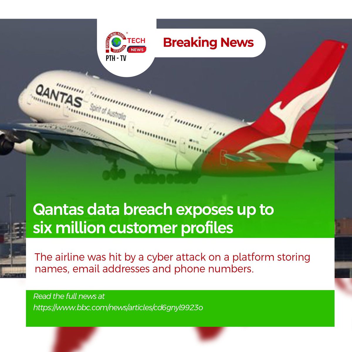 Qantas data breach exposes up to six million customer profiles

Read the full news at bbc.com/news/articles/…

The airline was hit by a cyber attack on a platform storing names, email addresses and phone numbers.