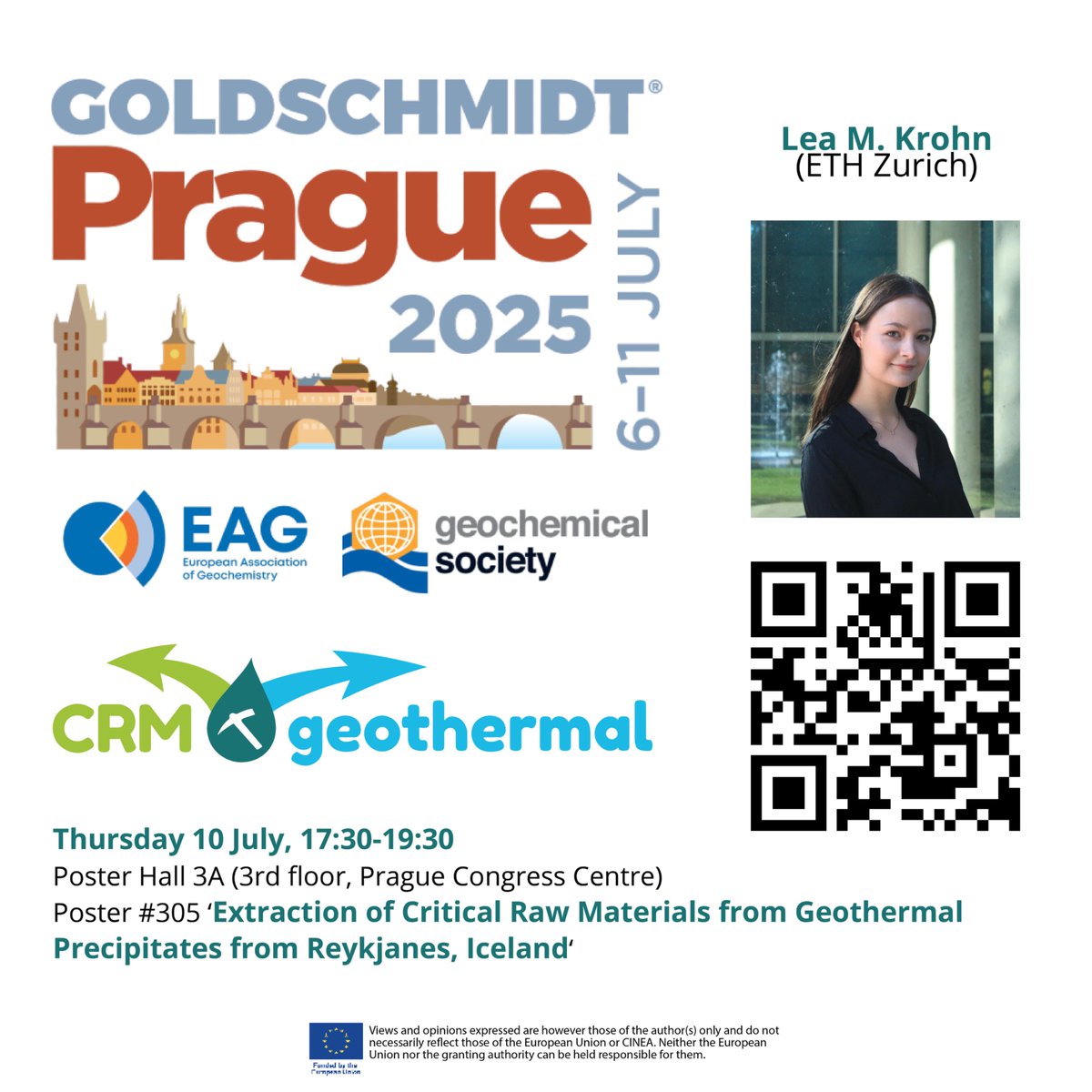 CRM-geothermal (@crmgeothermal) on Twitter photo Don't miss today's poster presentation
@goldschmidt2025 by Lea M. Krohn (<a href="/ETH/">ETH Zürich</a>) on the ‘Extraction of Critical #RawMaterials from #Geothermal Precipitates from Reykjanes, Iceland.‘
When: 10 July, 17:30-19:30
Where: Poster Hall 3A (3rd floor, Prague Congress Centre) Don't miss today's poster presentation
@goldschmidt2025 by Lea M. Krohn (<a href="/ETH/">ETH Zürich</a>) on the ‘Extraction of Critical #RawMaterials from #Geothermal Precipitates from Reykjanes, Iceland.‘
When: 10 July, 17:30-19:30
Where: Poster Hall 3A (3rd floor, Prague Congress Centre)