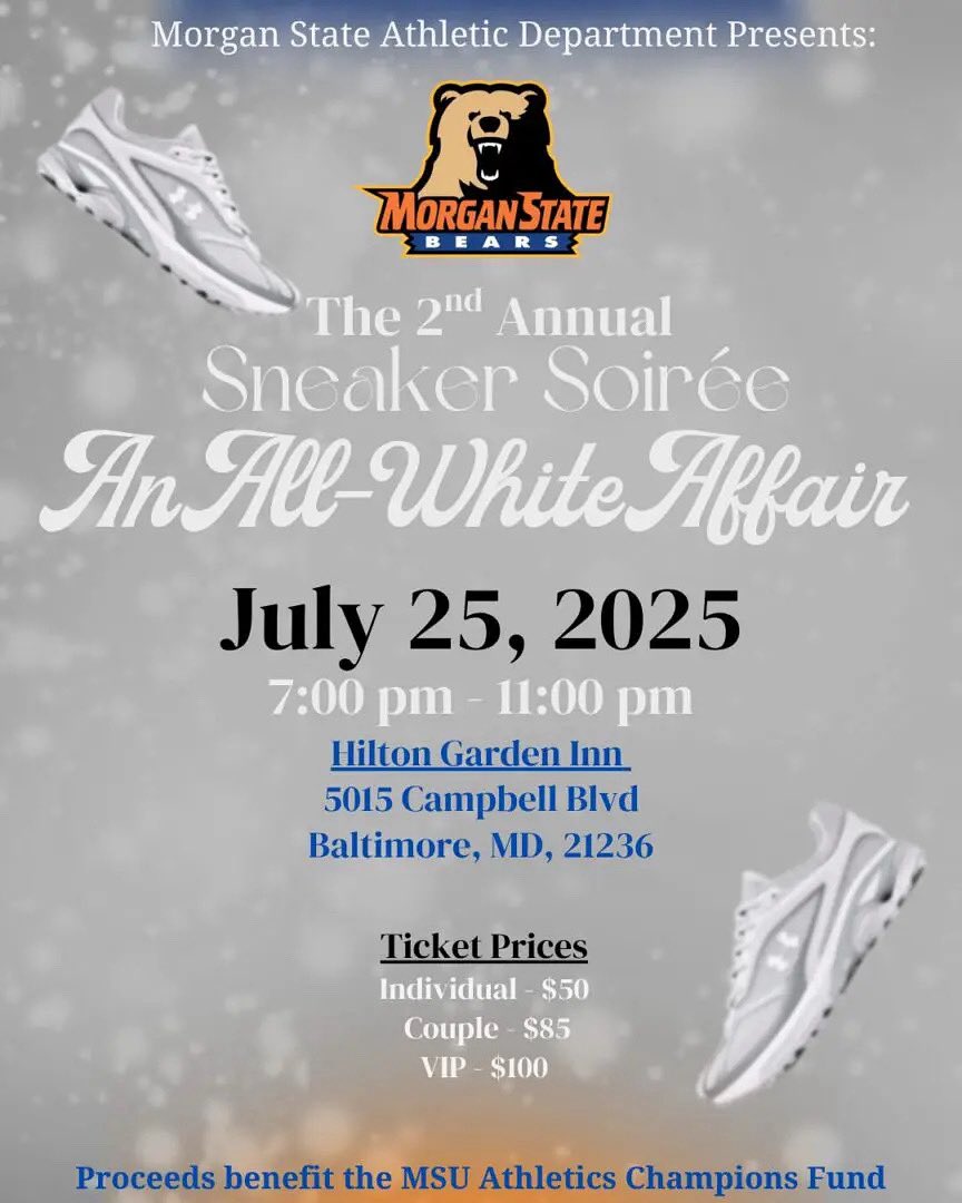MorganStBears's tweet image. It’s not too late, get your All-White Party/Sneaker Soirée tickets today!
🎟️ givetomorgan.org/sneaker-soiree