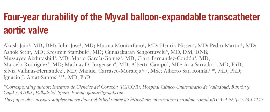 ignamatsant's tweet image. Now online the 4-year durability data for Myval THV in @EuroInterventio
👉 eurointervention.pcronline.com/article/four-y…
👉 Great job from our fellow @Aku92cardio
👉Thanks to all co-authors and to Drs @PPibarot and @ericvanbelle for their Editorial eurointervention.pcronline.com/article/the-ne…