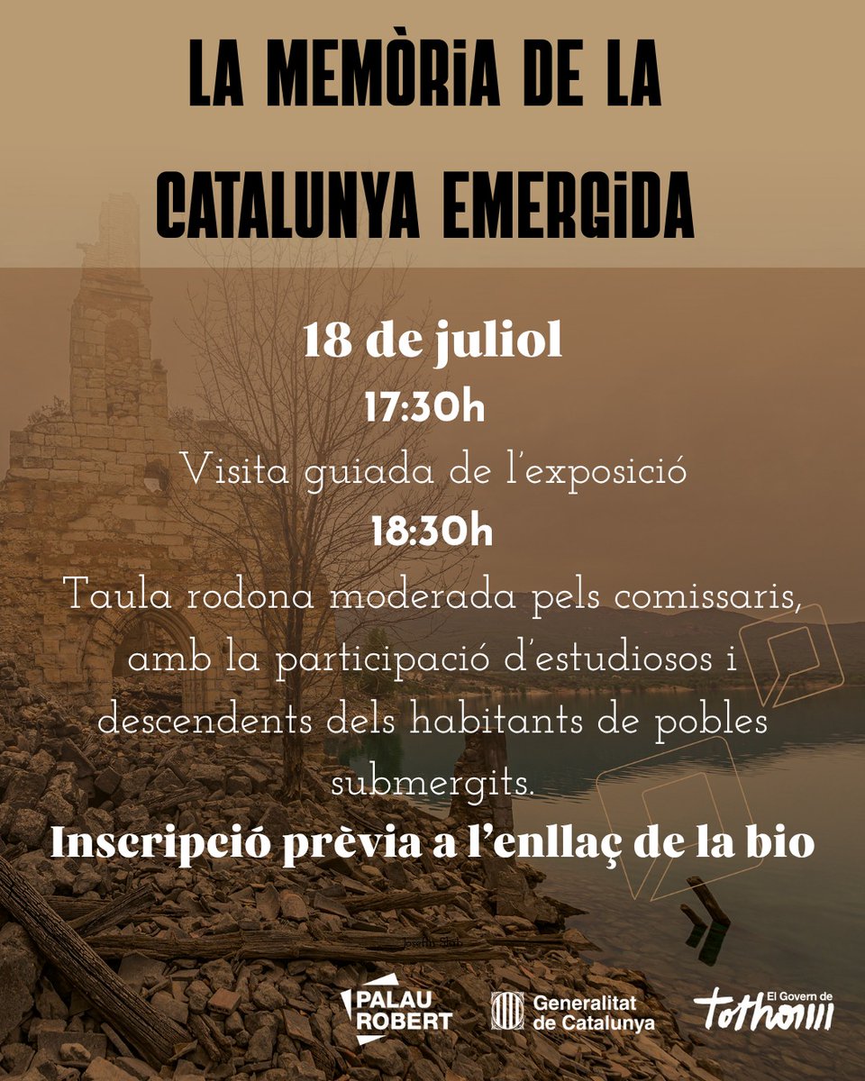 Divendres 18 de juliol, el Palau Robert acull la jornada "La memòria viva de la Catalunya emergida", una activitat vinculada a l’exposició actual.
🎟️ Activitat gratuïta amb inscripció prèvia: palaurobert.gencat.cat/ca/detall/acti…

📍 Palau Robert
#CatalunyaEmergida #PalauRobert