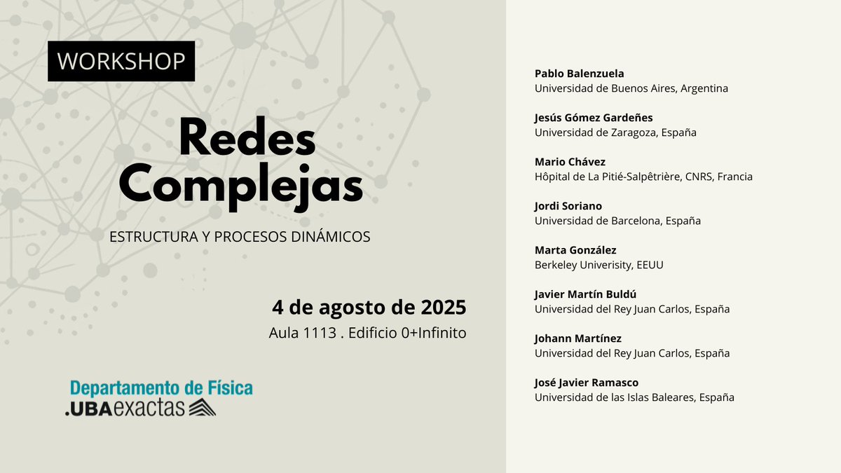 Fisica_UBA's tweet image. 📣 WORKSHOP
Redes Complejas. Estructura y Procesos Dinámicos
🔹4 de agosto de 2025
🔹Participación sin costo
Inscripción: forms.gle/LaSmgfgYx3bS7j…
Toda la info 👉 sites.google.com/view/workshop-…