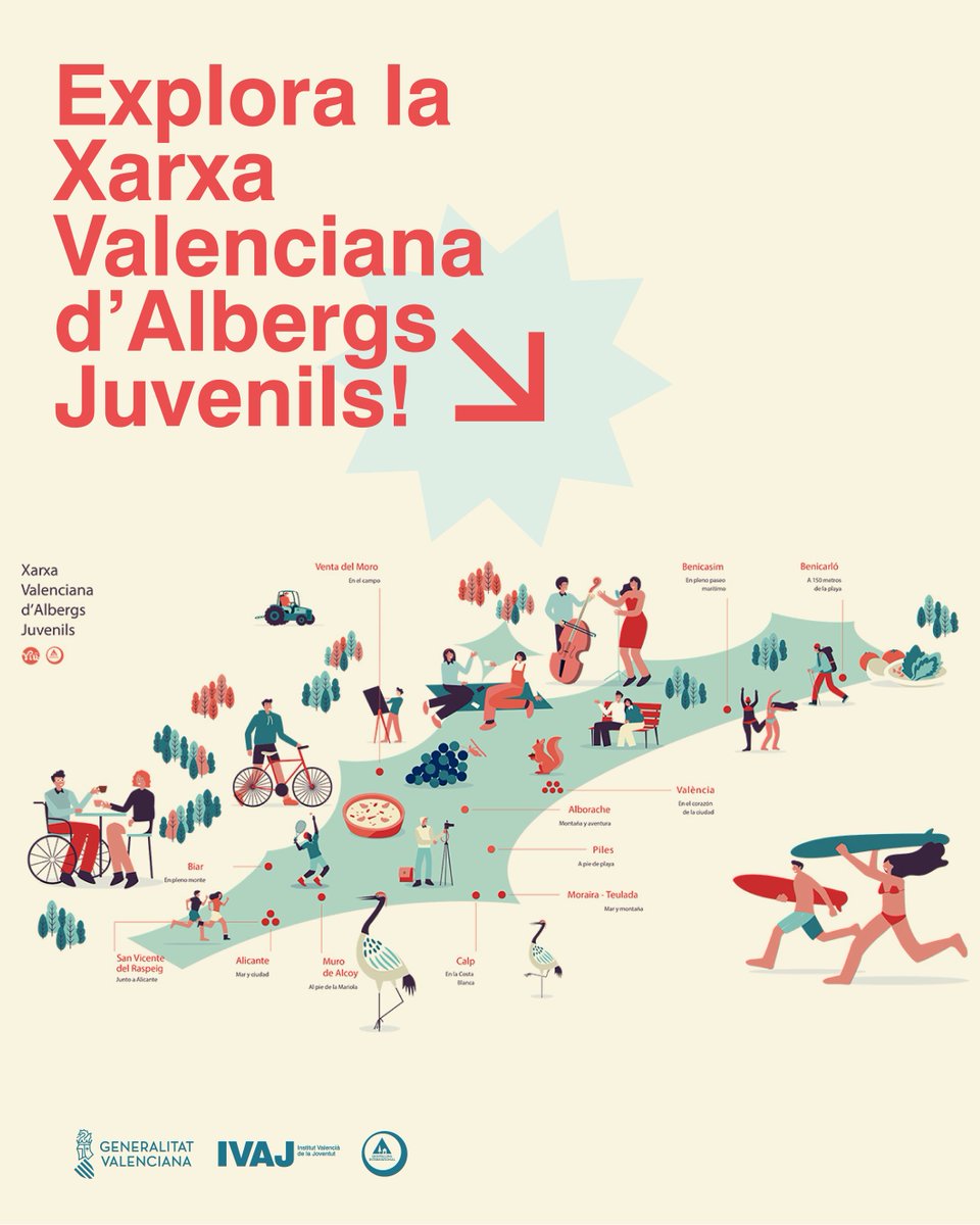 Descobrix la Xarxa Valenciana d'Albergs Juvenils, una porta oberta a l'aventura, la natura, la cultura i la convivència. 

🎒 Si tens el #CarnetJove, ja tens també el carnet d’alberguista inclòs, i pots accedir tant als albergs de la Comunitat Valenciana com a més de 4.500