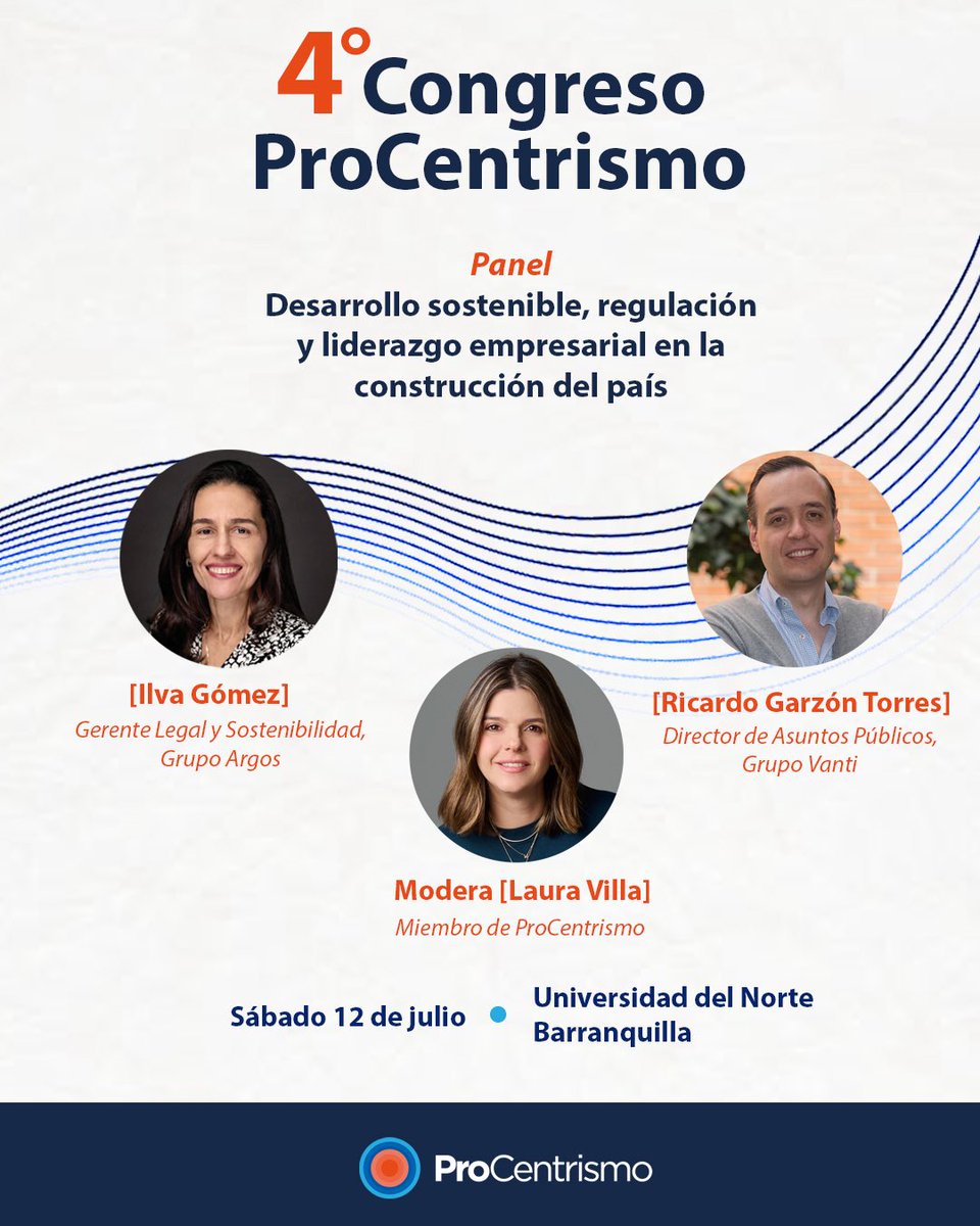 ProCentrismo's tweet image. ¡Dos grandes empresas que creen en el desarrollo del país nos acompañan en el #CongresoProcentrismo2025!
Este 12 de julio en Barranquilla, sumamos voces desde el sector empresarial para pensar soluciones desde el centro.
🎟️ holafomo.com/en/event/MTkw
@Grupo_Argos @grupovanti