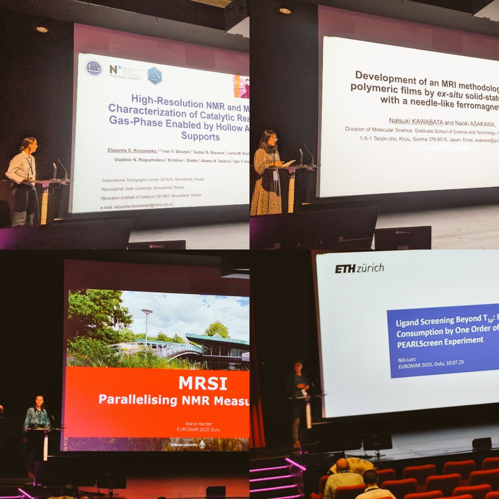 Parallel Session 21 (MRI) wraps up our series of parallel sessions 🧠🧲
Featuring parallel presentations by Daniel Clarke and Galina Pavlovskaya 🎙️, oral talks by Thomas Meersmann and Diana Bernin🧪, and 4 great flash talks to close the session ⚡
#EUROMAR2025 #NMR #MRI #EPR #ESR