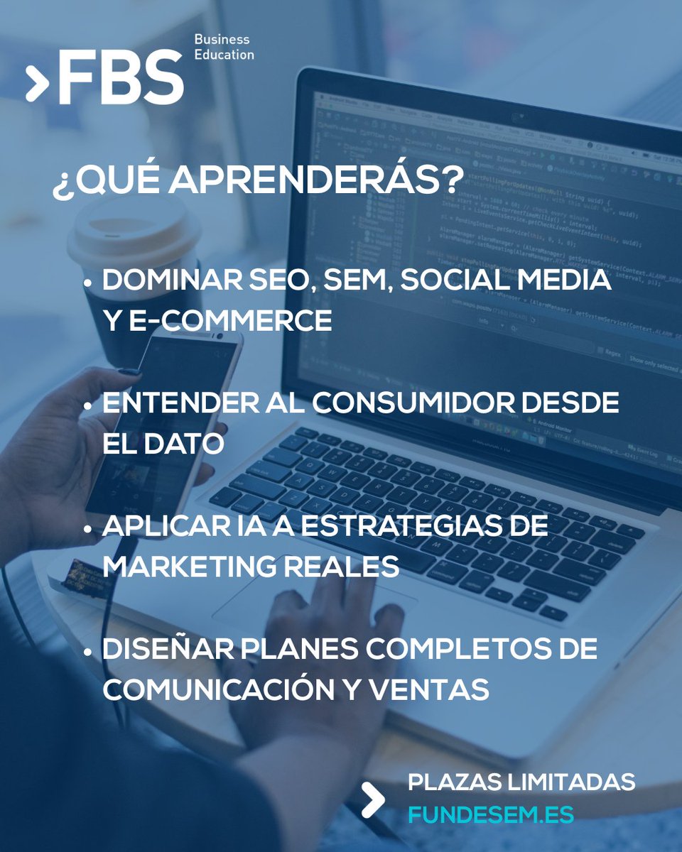 📱 ¿Marketing digital e inteligencia artificial en un mismo máster?

En Fundesem hemos diseñado una formación pensada para quienes quieren liderar la transformación digital de las marcas.

🚀 Máster en Marketing, Estrategia de   Comunicación Digital e Inteligencia Artificial
