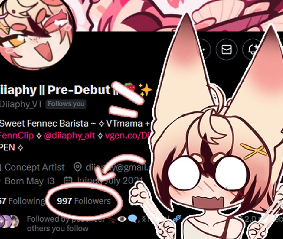 Diiaphy_VT's tweet photo. WE'RE ALMOST AT 1K ?!?! 

Thank you so much for the massive support! I never knew people would enjoy silly Fennec Vtuber content. hopefully I meet more lovely people!🍓✨ https://t.co/pQnS6KFljs