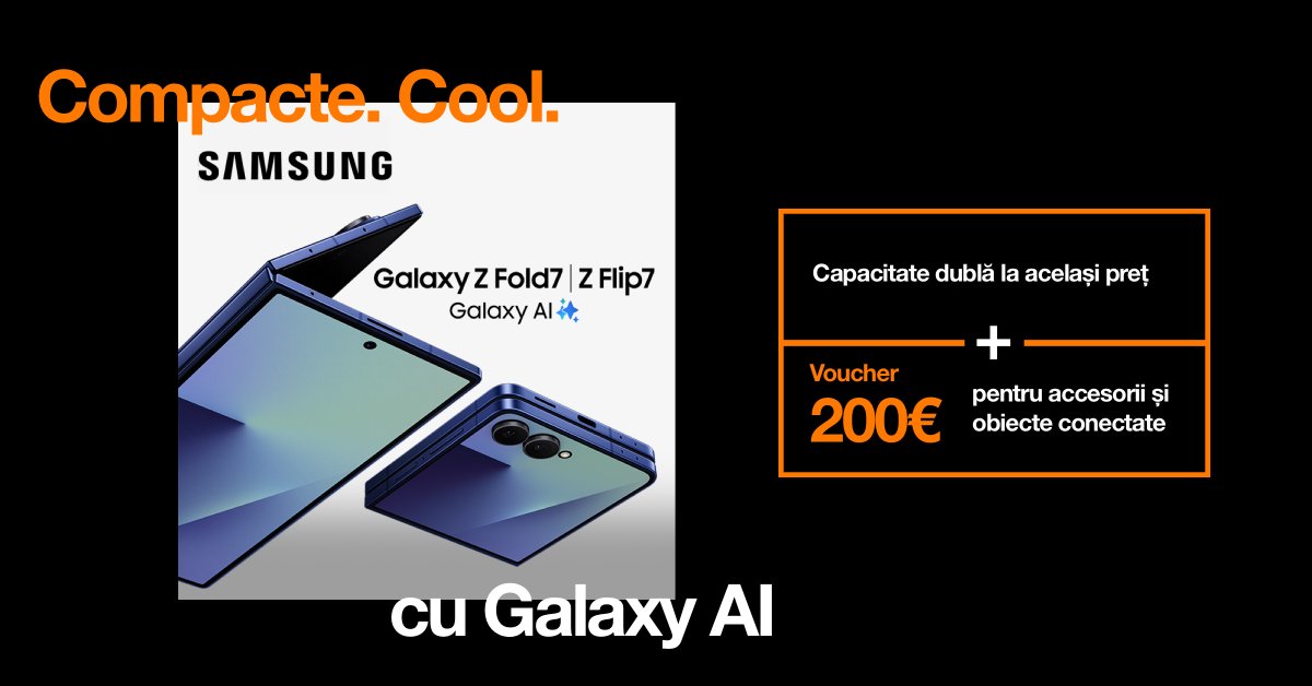 Noile Samsung Galaxy Z Fold7 I Z Flip7 I Z Flip FE sunt disponibile acum. Profită de oferta de precomandă, și bucură-te de cele mai cool și inovatoare experiențe de comunicare, creativitate și productivitate pe care Galaxy AI ți le aduce. Detalii: oran.ge/SamsungGalaxy-….
