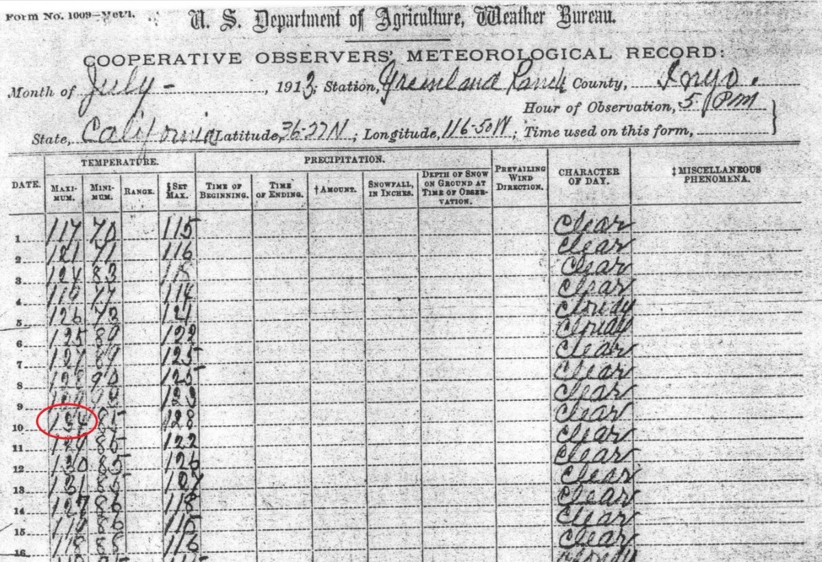 In addition to today tying as the hottest day ever recorded in Rochester (July 9 and July 10, 1936), today is also the hottest day ever measured on the planet.  Death Valley/Greenland Ranch, CA:  134 degrees in 1913.