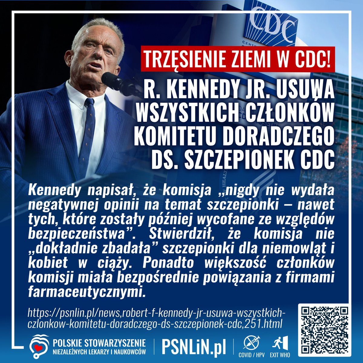 🟥 TRZĘSIENIE ZIEMI W CDC!
➡️ Robert F. Kennedy Jr. usuwa wszystkich członków Komitetu Doradczego ds. Szczepionek CDC
🔗psnlin.pl/news,robert-f-…