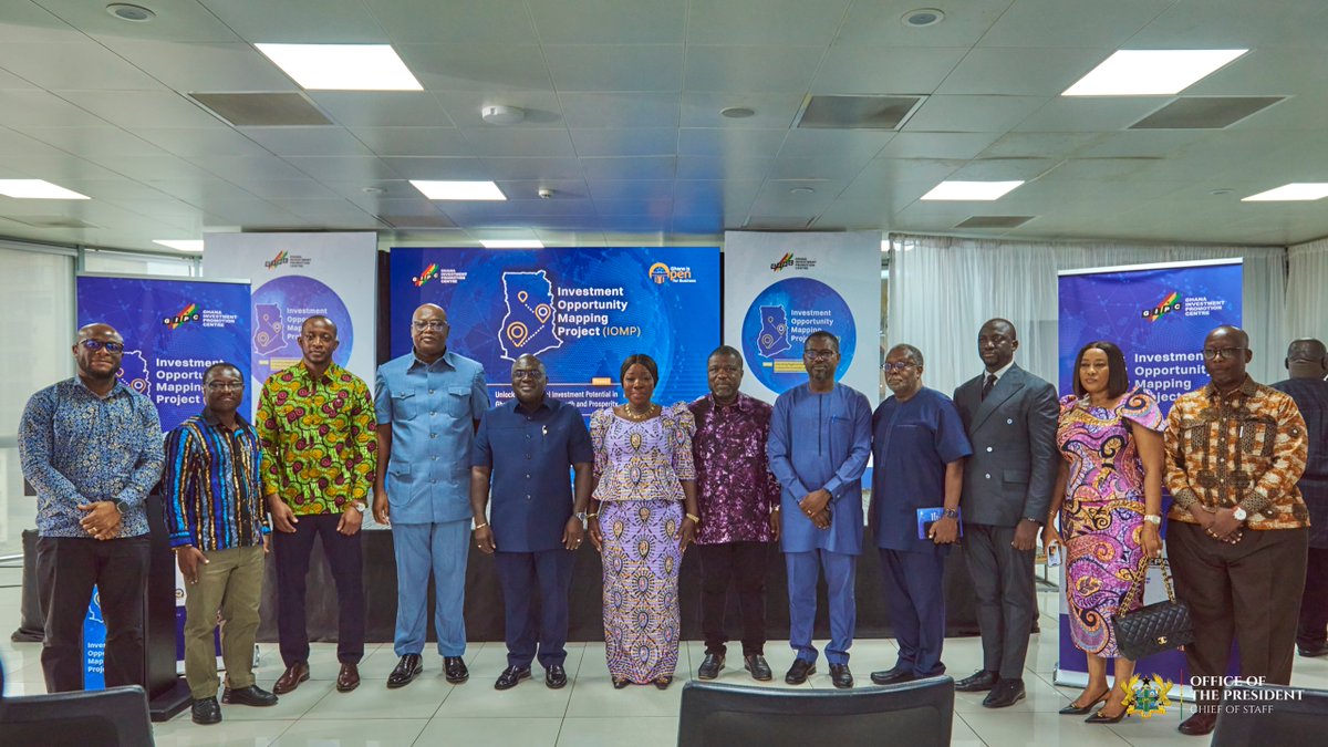 JDebrahofficial's tweet image. The Chief of Staff today joined GIPC to launch the Investment Opportunity Mapping Project (IOMP), to spotlight investment potential in all 261 districts of Ghana.
The project aims to boost jobs, attract investors, and promote inclusive growth at the local level. #IOMP #GIPC