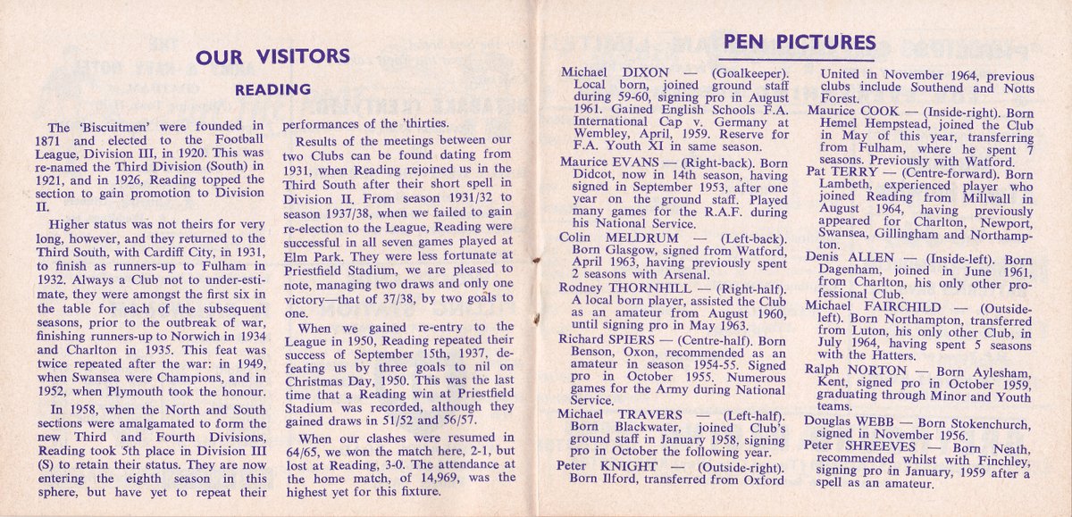 HertsRoyal's tweet image. Today&apos;s #gills v #readingfc programme dates back to 1965, no result to report because the match was postponed, wonder how that World Cup went? Heading down to Kent myself today to add a new ground, see you there? @TheTilehurstEnd @cribsie