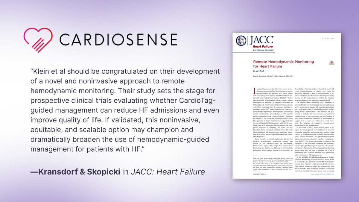 Fewer than 1% of eligible HF patients receive implantable monitors. A new JACC:HF editorial highlights how CardioTag may change that—by reducing barriers, scaling access, and performing across diverse subgroups.

Read the review: jacc.org/doi/10.1016/j.…