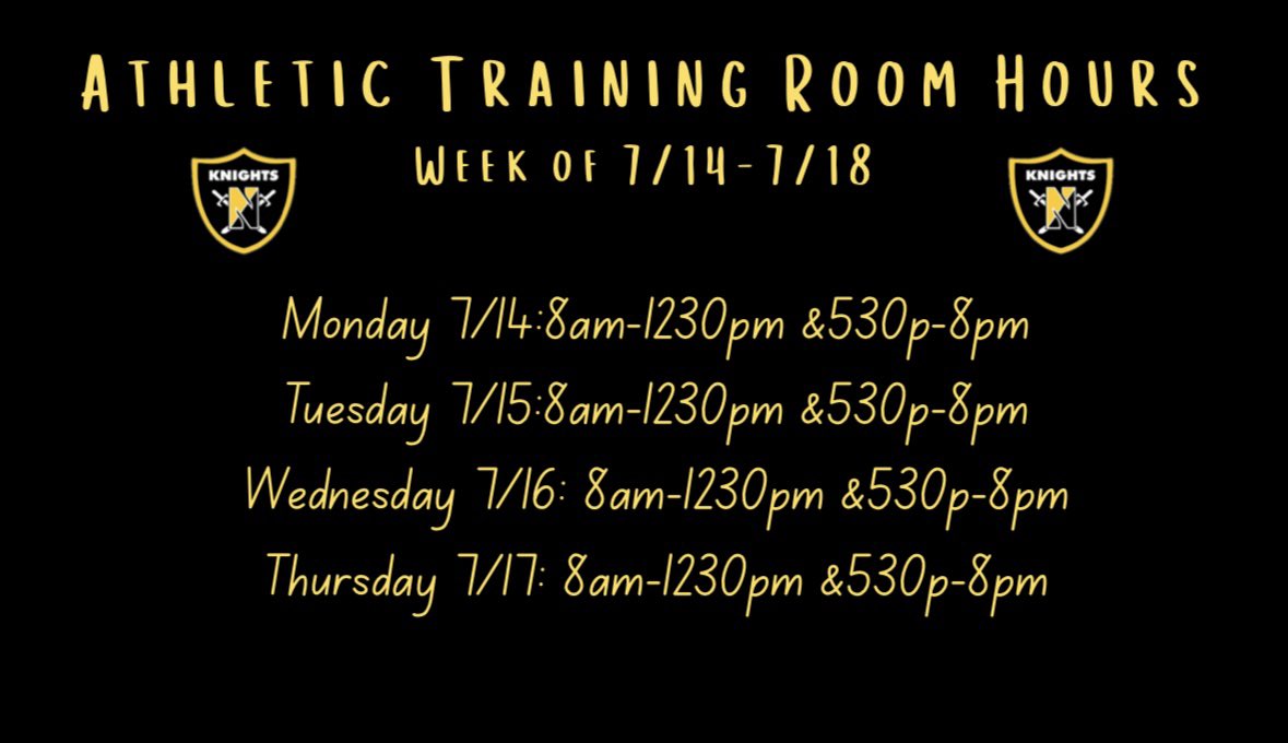 Here are the training room hours 7/14-7/18
🚨Also, don’t forget about ImPACT Testing 🚨sign up here:
m.signupgenius.com/#!/showSignUp/…