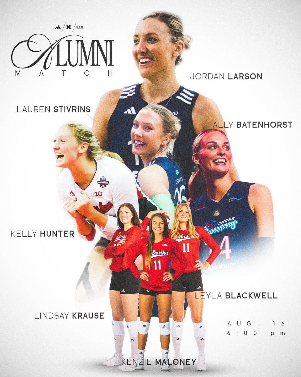 HuskerVB's tweet image. 2025 squad vs. Alums 👀 Who you got, Husker Nation?
General public tickets for our Alumni Match go ON SALE today at 3:30pm CT! #GBR
