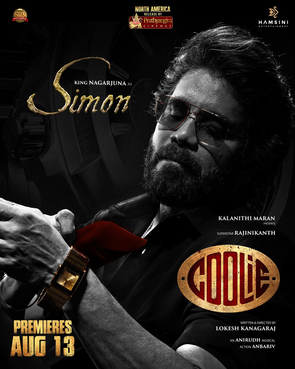 Prathyangira Cinemas (@prathyangiraus) on Twitter photo King <a href="/iamnagarjuna/">Nagarjuna Akkineni</a> as SIMON 🔥
Mass kaadu… Royal Mass anthe difference – SIMON coming soon!
USA Premieres on Aug 13th💥
North America Release by <a href="/PrathyangiraUS/">Prathyangira Cinemas</a>
#Coolie
<a href="/sunpictures/">Sun Pictures</a> <a href="/Hamsinient/">Hamsini Entertainment</a> King <a href="/iamnagarjuna/">Nagarjuna Akkineni</a> as SIMON 🔥
Mass kaadu… Royal Mass anthe difference – SIMON coming soon!
USA Premieres on Aug 13th💥
North America Release by <a href="/PrathyangiraUS/">Prathyangira Cinemas</a>
#Coolie
<a href="/sunpictures/">Sun Pictures</a> <a href="/Hamsinient/">Hamsini Entertainment</a>