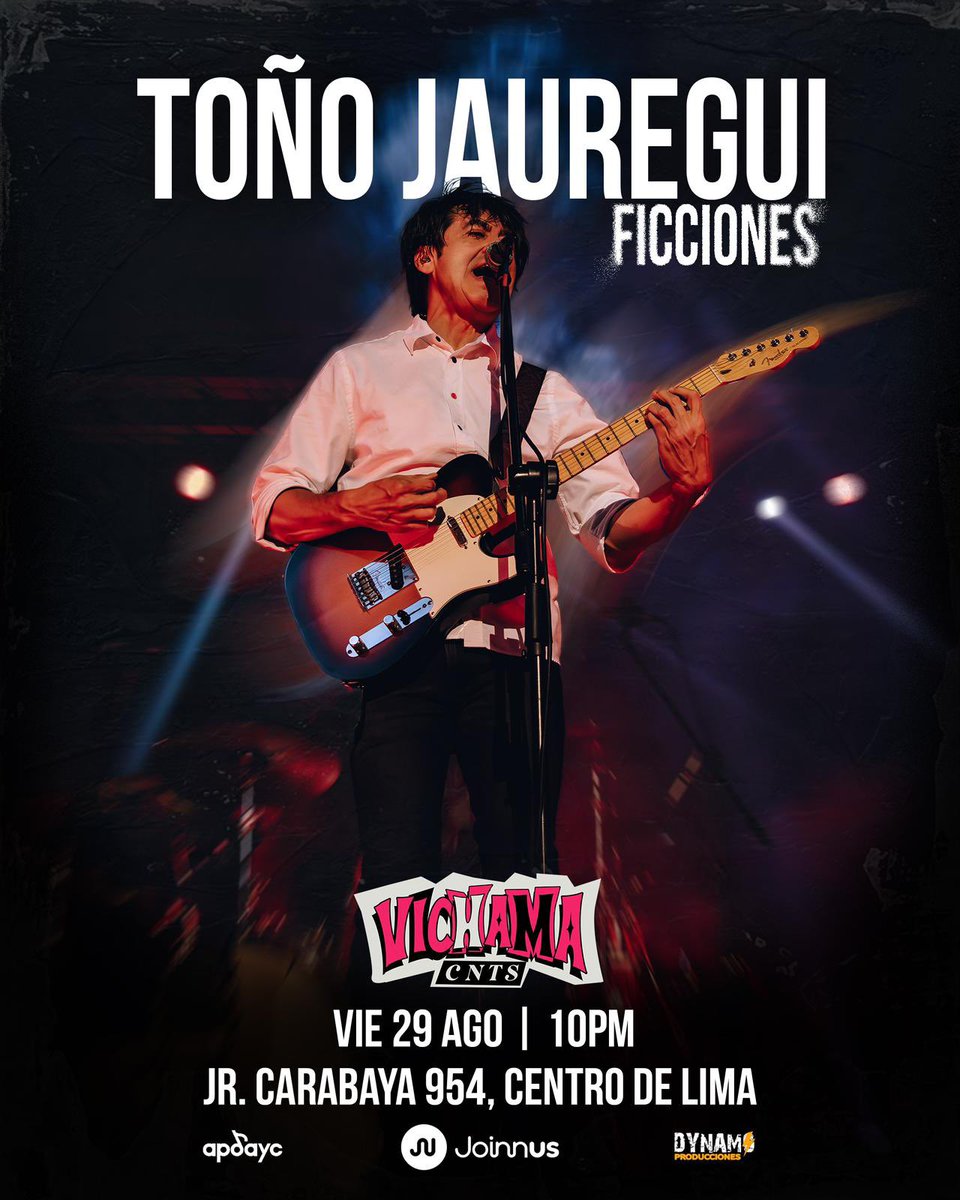 TonioJauregui's tweet image. ¡Vuelvo al Centro de Lima para dar un concierto de ficción! 🎸 El viernes 29 de agosto en ‘Vichama Conciertos’ presentaré en vivo mi nueva canción ‘Ficciones’
Primeras entradas a la venta desde hoy, por ser mi cumpleaños 🎂 a S/.49.00 en joinnus acortar.link/PHsQMN