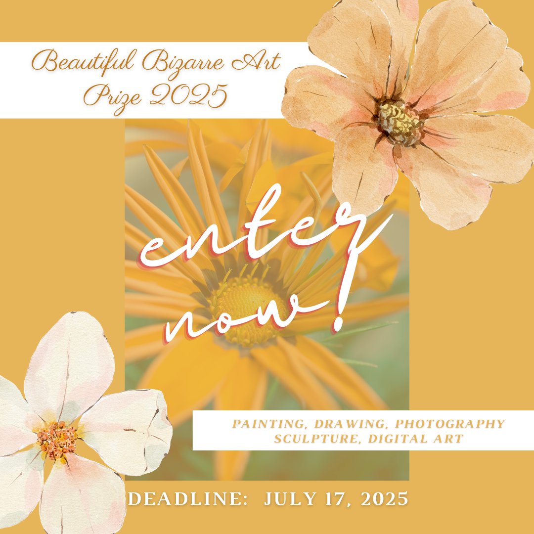 DEADLINE APPROACHING! Beautiful Bizarre Art Prize 2025 - There are six award categories you can enter: Photography, Drawing, Painting, Sculpture, Digital Art, and the Emerging Artist award. Deadline: July 17, 2025 theartlist.com/beautiful-biza…

#TheArtList #BeautifulBizarreArtPrize2025