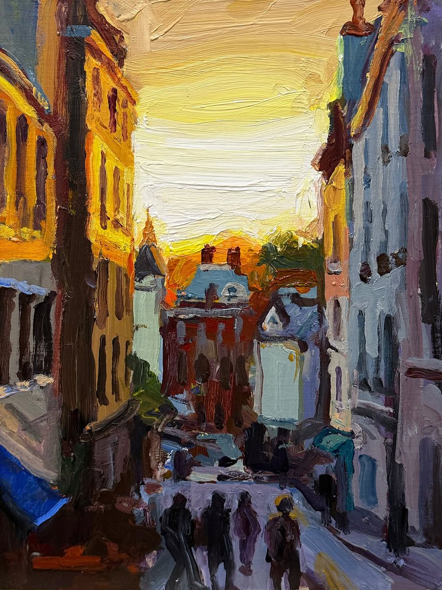 RClaremont's tweet image. 🌇 Another painting from Paris: golden hour in Montmartre: where the rooftops glow like brioche and everyone suddenly walks a little slower—partly from the hill, mostly from awe.
“Dusk in Montmartre”, 30X40cm.
#paintingparis #goldenmoments #richardclaremont