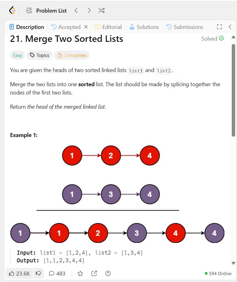 #Day4 ✅
Solved “Merge Two Sorted Lists” 🔗
Today’s key takeaway: merging is all about clean logic and pointer control!
⏱️ Runtime: 0ms (💯% faster)
Another step forward, one node at a time.
#LeetCode 
#100DaysOfCode 
#CodeEveryday 
#LeetCodeDaily
#LinkedList