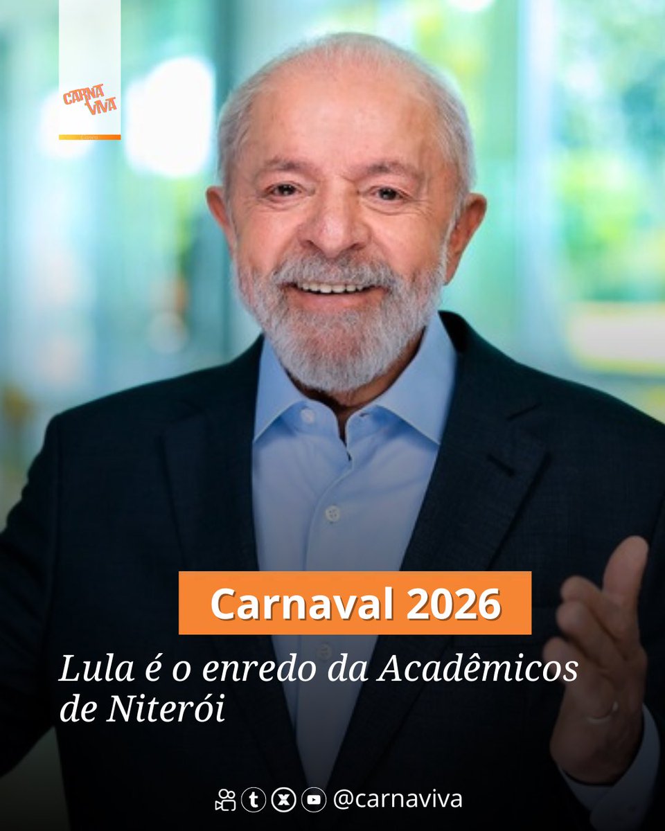 A <a href="/gresaniteroi/">Acadêmicos de Niterói</a> contará a trajetória de Lula no #Carnaval2026 com o enredo “Do alto do mulungu surge a esperança: Lula, o operário do Brasil”. A escola levará momentos marcantes da vida do ex-presidente à Sapucaí, com desenvolvimento do carnavalesco Tiago Martins.