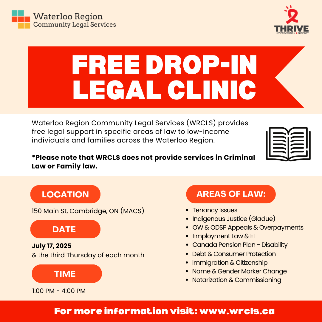 📅We will be hosting a Free Drop-in Legal Clinic at the Multi-Agency Community Space (MACS) at 150 Main St. in Cambridge.
If you are experiencing homelessness or precarious housing and you have a legal issue, come talk to us and get legal support for free! No appointment needed!