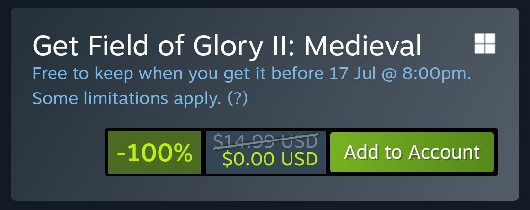 لعبة استراتيجية اخرى Field of Glory II: Medieval ايضا مجانية لمدة اسبوع
store.steampowered.com/app/1368870/Fi…