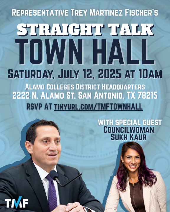 TMFtx's tweet image. 📢 GUEST ANNOUNCEMENT 📢
I hope you’ll join me and Councilwoman @DrSukhD1 for my Town Hall THIS SATURDAY! We’ll be talking about the fight that went down in Austin and why we’re heading back to finish the job 🥊💥
📆 Saturday, July 12, 2025
⏰ 10:00 am
📍 Alamo College District…