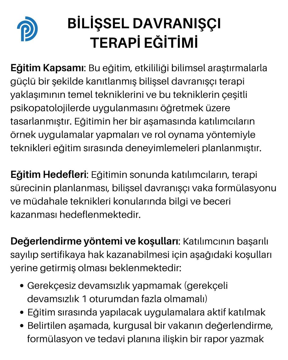Bilişsel Davranışçı Terapi Eğitimi