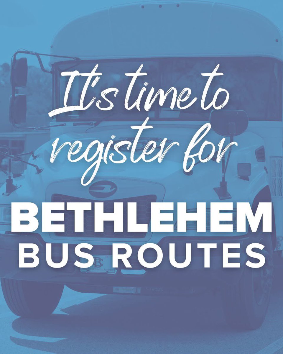 Bethlehem Bus Routes are in your area! It’s time to register for your stop for the 2025-2026 school year! 

Follow the link below for more information and to register TODAY!
bethlehemchristianacademy.org/admissions/stu…