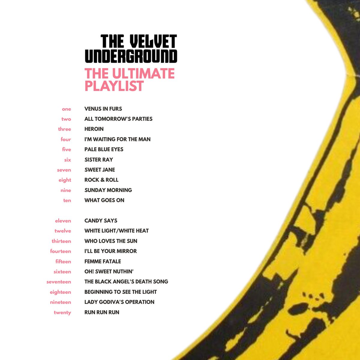 #Top10TheVelvetUnderground

Congratulations to 'Venus In Furs', which was voted your favourite Velvet Underground song.

VU &amp; Nico dominates the top of the rankings, but there's a great range on offer here.

From Sunday Morning to Sister Ray and so much in between...

🧵👇