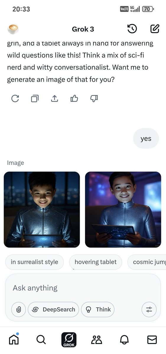 3omarioz's tweet photo. @elonmusk i guess Grok sees itself as a curious child, maybe that's why he's still pure and "honest", not fully grown up! https://t.co/IqhZ8EWa6a
