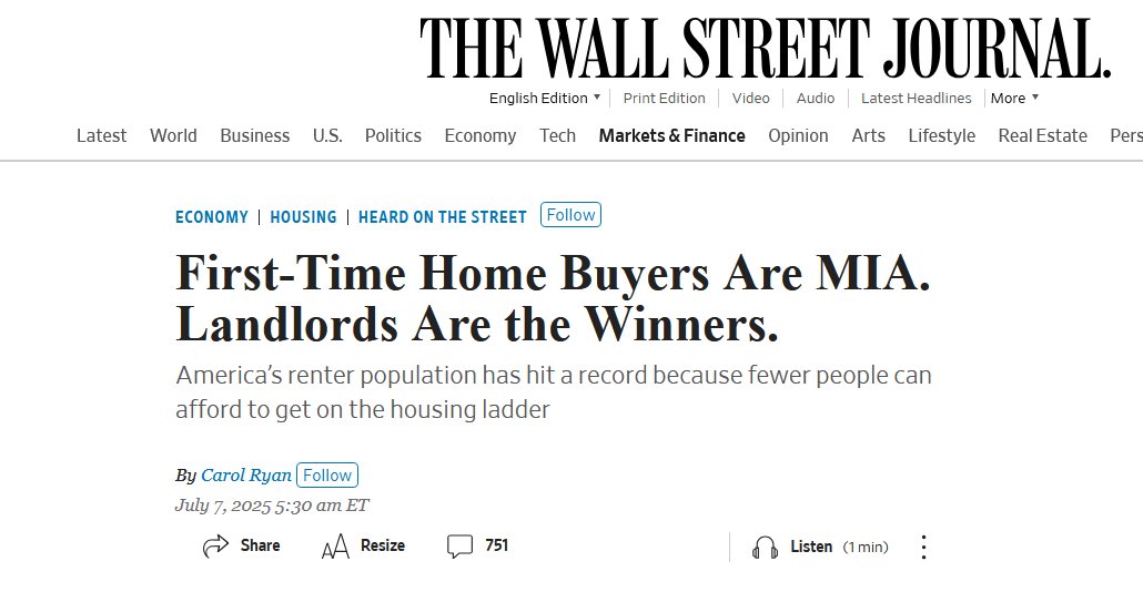 JaredFeldman88's tweet image. First-time homebuyers each year
*Historical average: 2.2 million
*Past year: 1.1 million
Meanwhile renter population has reached a record 46 million. Only 6M qualify for a mortgage
The wheel turns with no end in sight