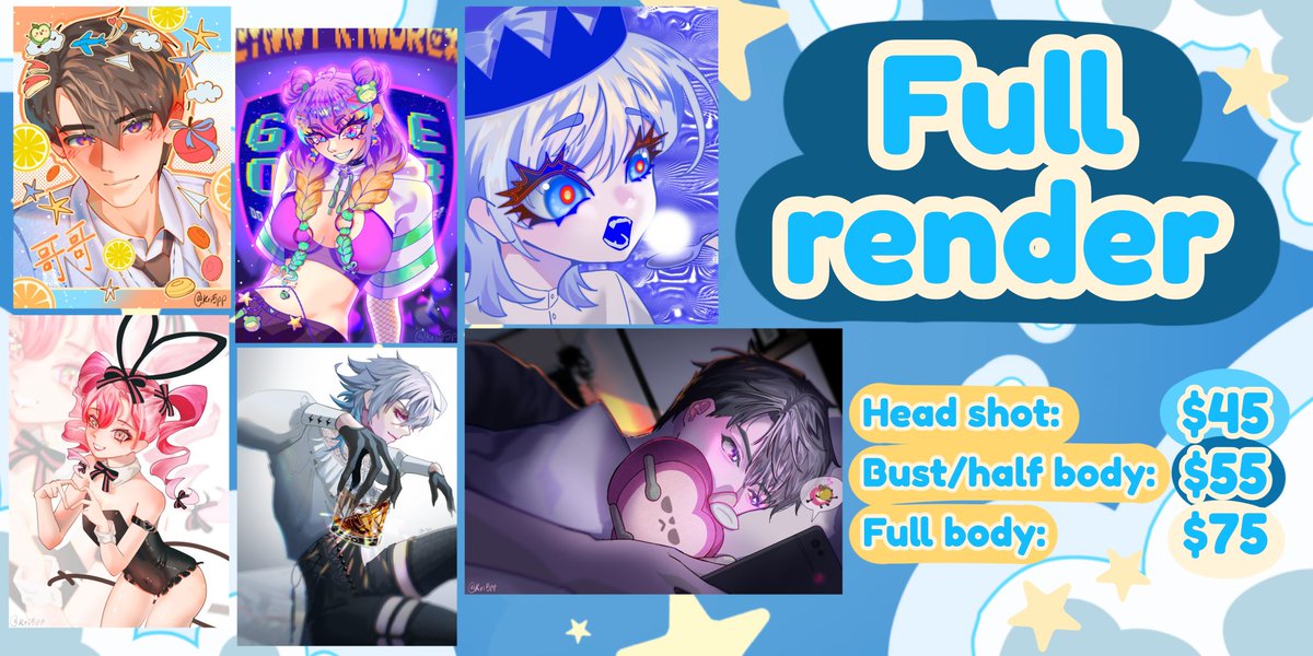 kri5pp's tweet image. ⭐️ Kri5pp commission thread ⭐️
Find all my services here!
☁️ Plushie commissions 🩵
☁️ Art commissions 🩵
☁️ Sketch commissions 🩵