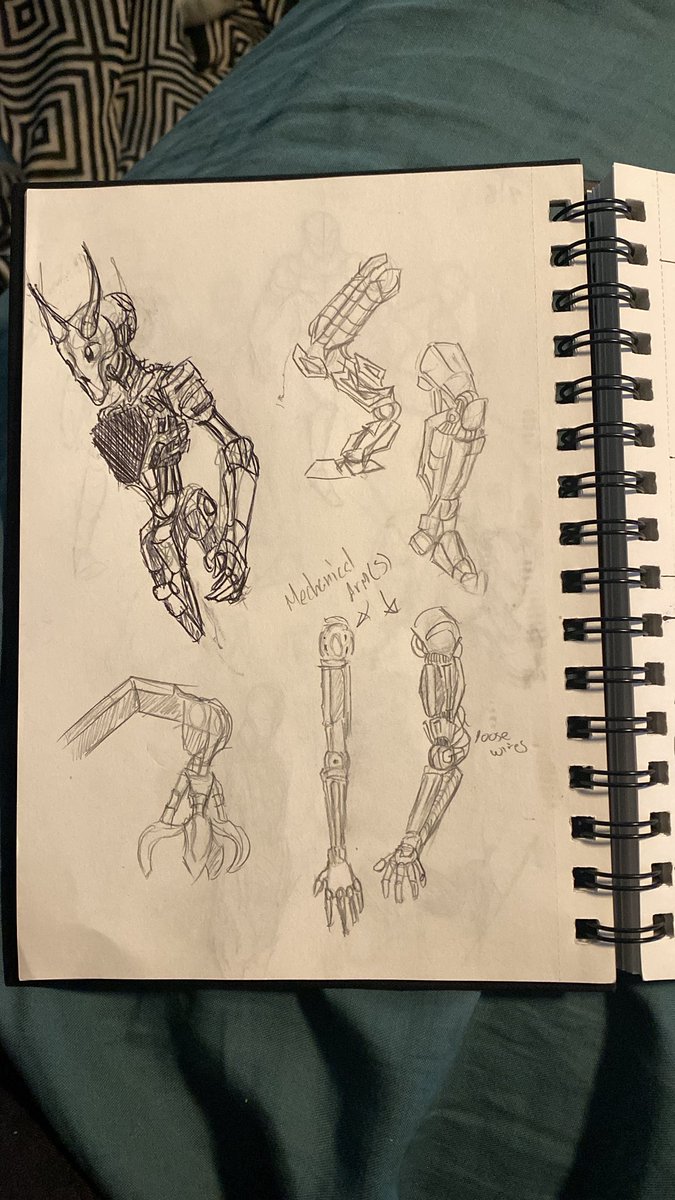 KnightofCrowZ's tweet photo. Happy Thursday everybody hope you’re having a great day. Well here’s another post for you today. What do you think? #art #artist #mech #doodle  #drawing  Left: searching up robots n gears and to the right: Iteration of different designs for mechanical/prosthetic arm. https://t.co/sZNWiuryne